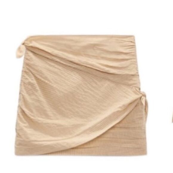 Zara tan nude linen draped summer mini skirt medium m - Picture 2 of 8